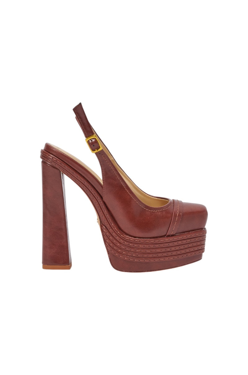 AZALEA WANG PEGGY BROWN PU BLOCK PUMP