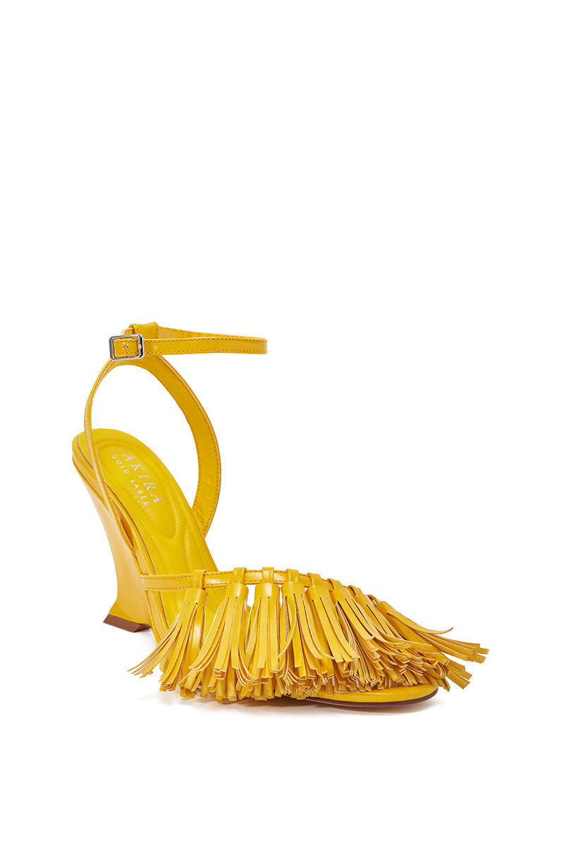AZALEA WANG PHRIXOS YELLOW WEDGE FRINGE PU SANDAL