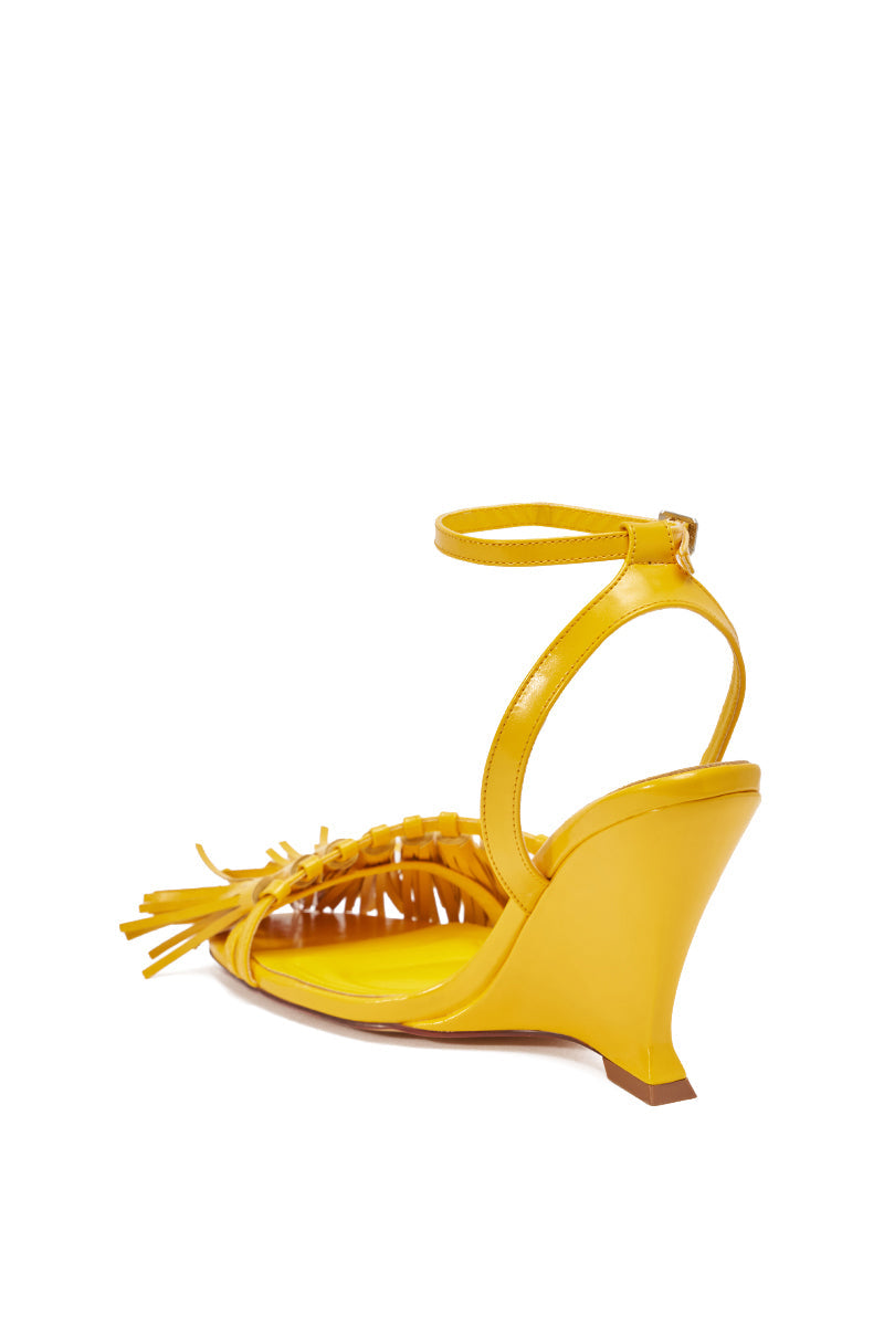 AZALEA WANG PHRIXOS YELLOW WEDGE FRINGE PU SANDAL