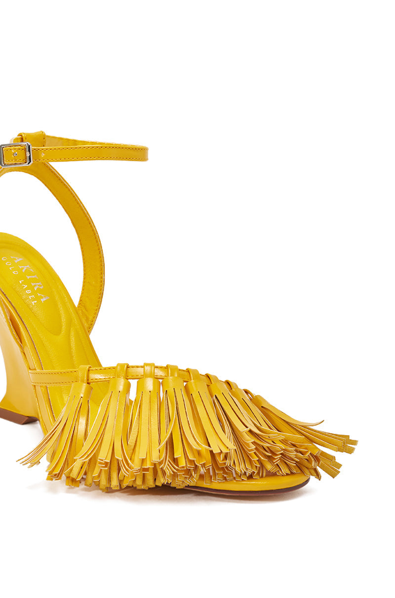 AZALEA WANG PHRIXOS YELLOW WEDGE FRINGE PU SANDAL