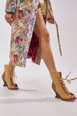 AZALEA WANG PINGREE BROWN OPEN TOE WEDGE BOOTIE