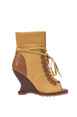 AZALEA WANG PINGREE BROWN OPEN TOE WEDGE BOOTIE