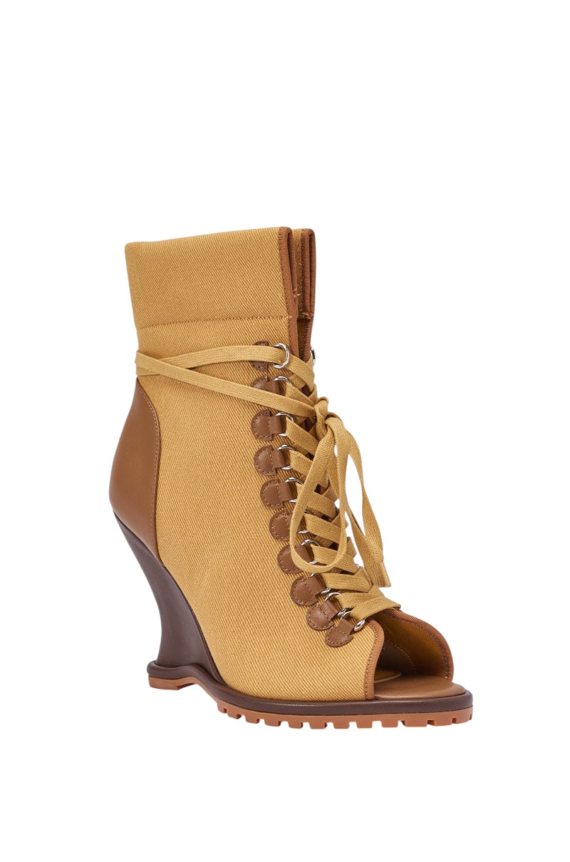 AZALEA WANG PINGREE BROWN OPEN TOE WEDGE BOOTIE