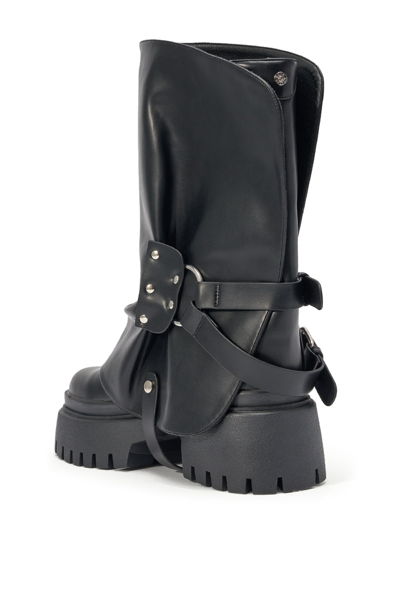 AZALEA WANG POWERLINE BLACK HARDWARE EMBELLISHED COMBAT BOOTIE