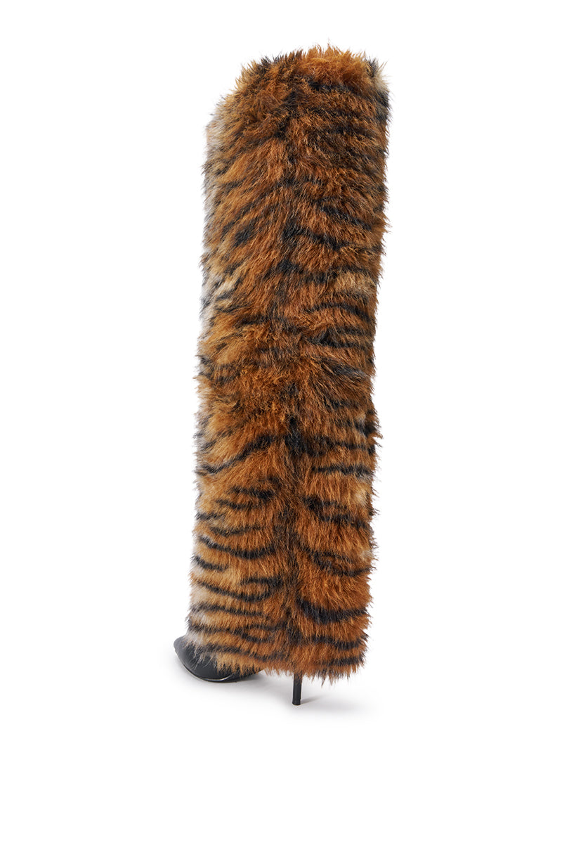 AZALEA WANG PURR TIGER FUR THIGH HIGH BOOT