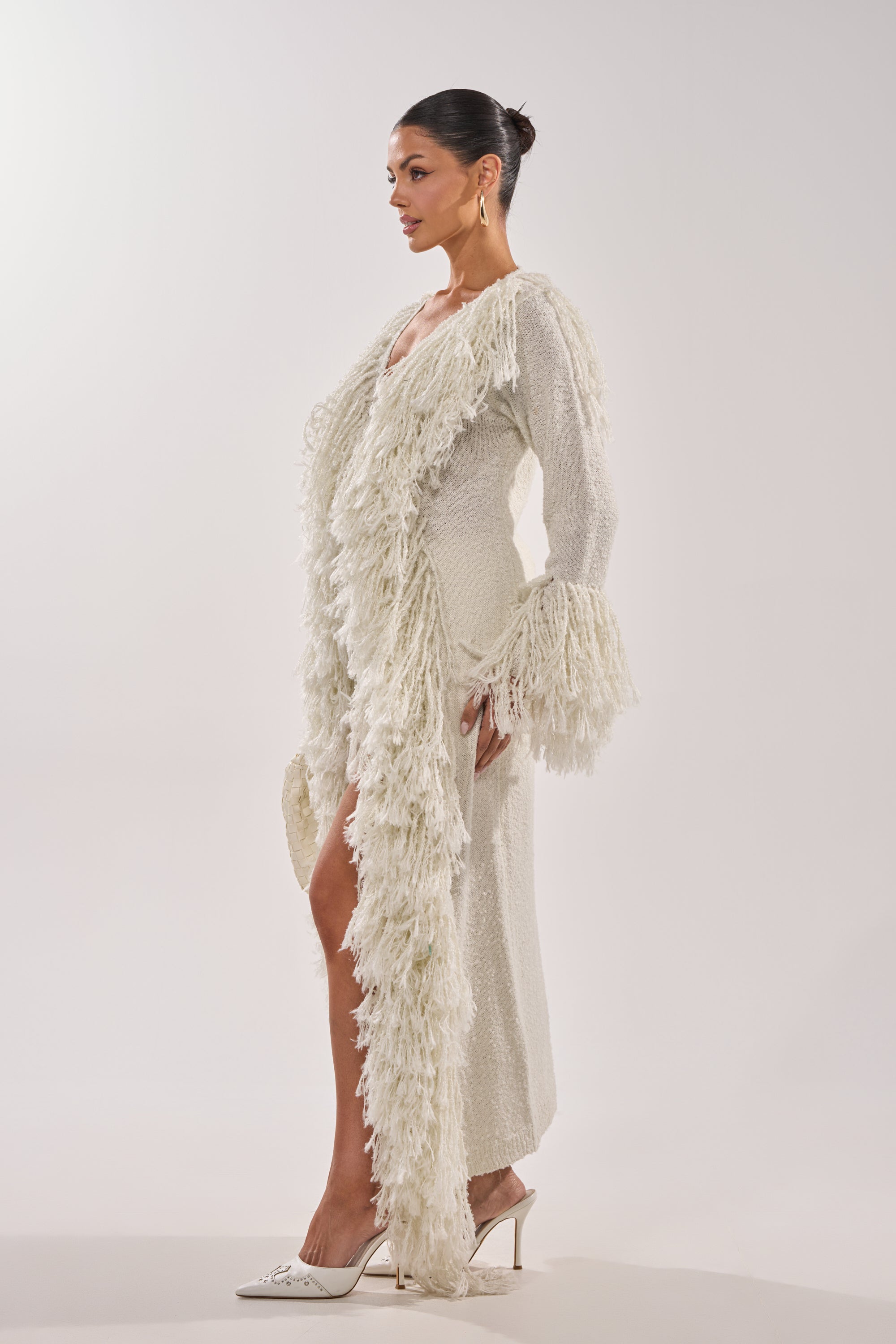 BURRR IT'S COLD OUTSIDE FRINGE OVERSIZED SWEATER IN IVORY