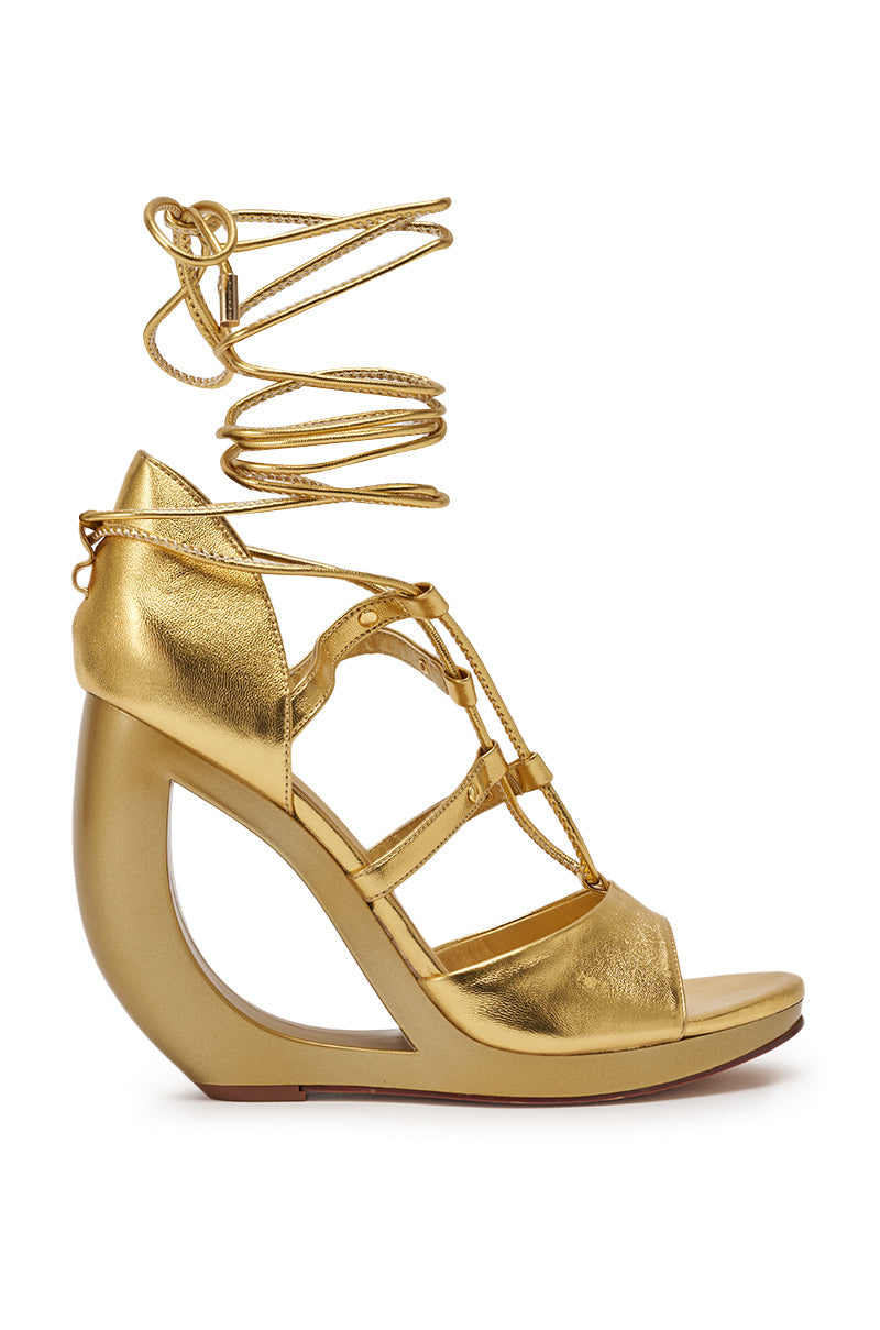AKIRA GOLD RACHNA GOLD WEDGE OPEN TOE SANDAL