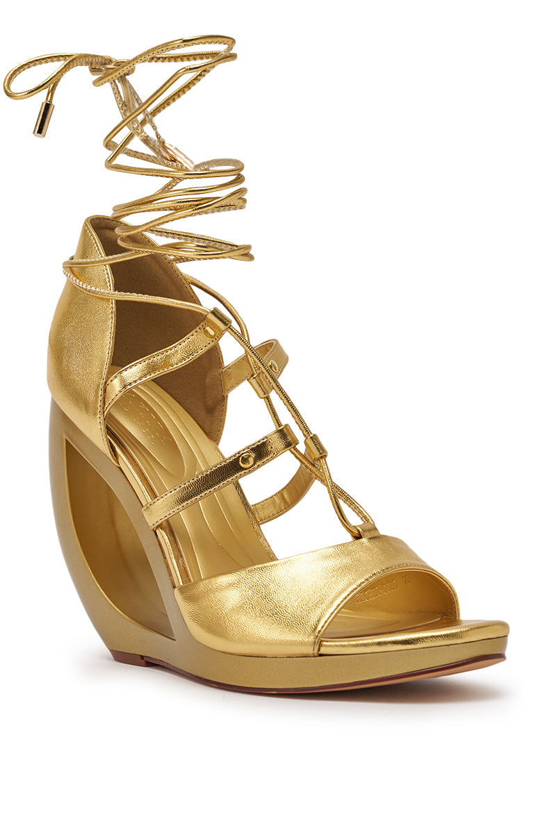 AKIRA GOLD RACHNA GOLD WEDGE OPEN TOE SANDAL