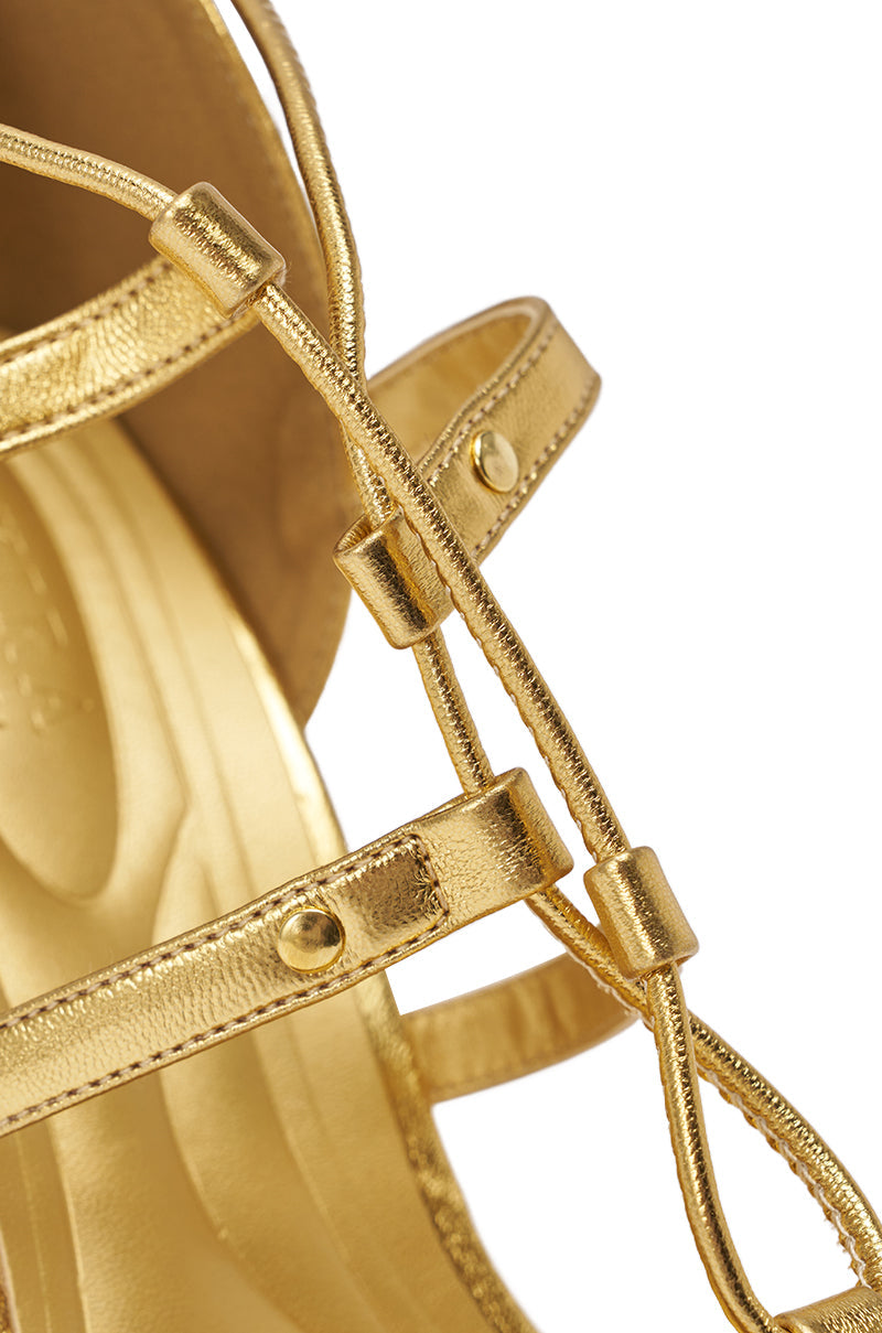 AKIRA GOLD RACHNA GOLD WEDGE OPEN TOE SANDAL
