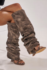 AZALEA WANG BROWN ACID WASHED DENIM GLADIATOR SANDAL
