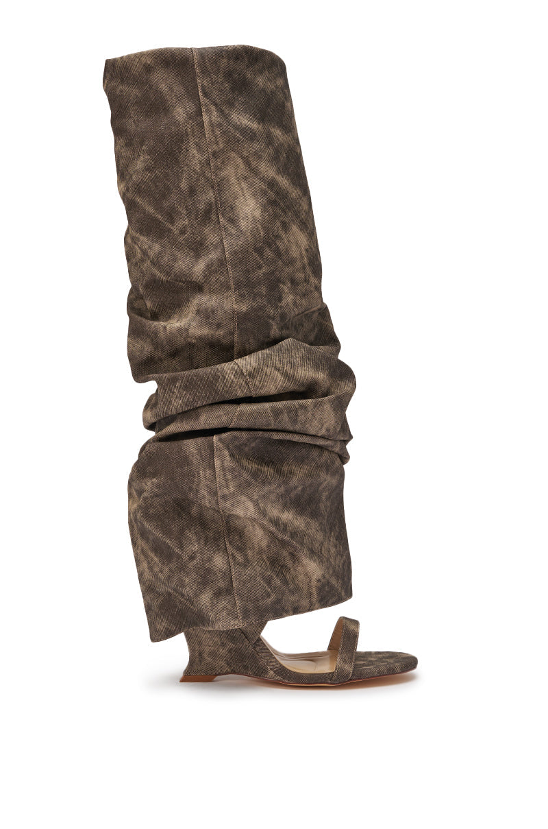 AZALEA WANG BROWN ACID WASHED DENIM GLADIATOR SANDAL