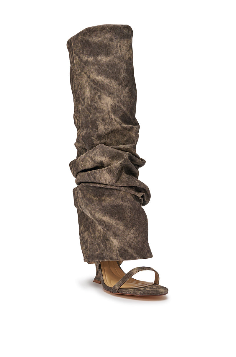 AZALEA WANG BROWN ACID WASHED DENIM GLADIATOR SANDAL