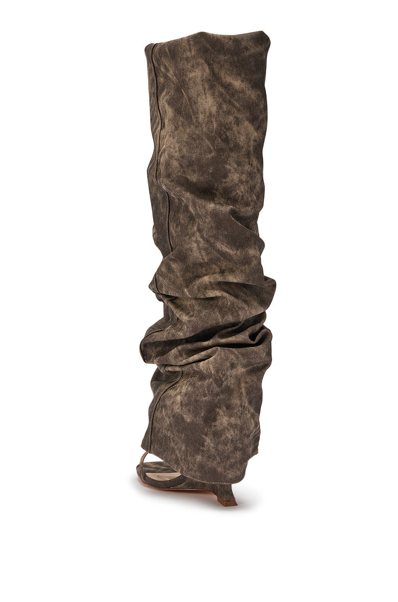 AZALEA WANG BROWN ACID WASHED DENIM GLADIATOR SANDAL