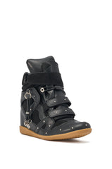 AKIRA GOLD RANGELEY BLACK SILVER HARDWARE EMBELLISHED WEDGE SNEAKER