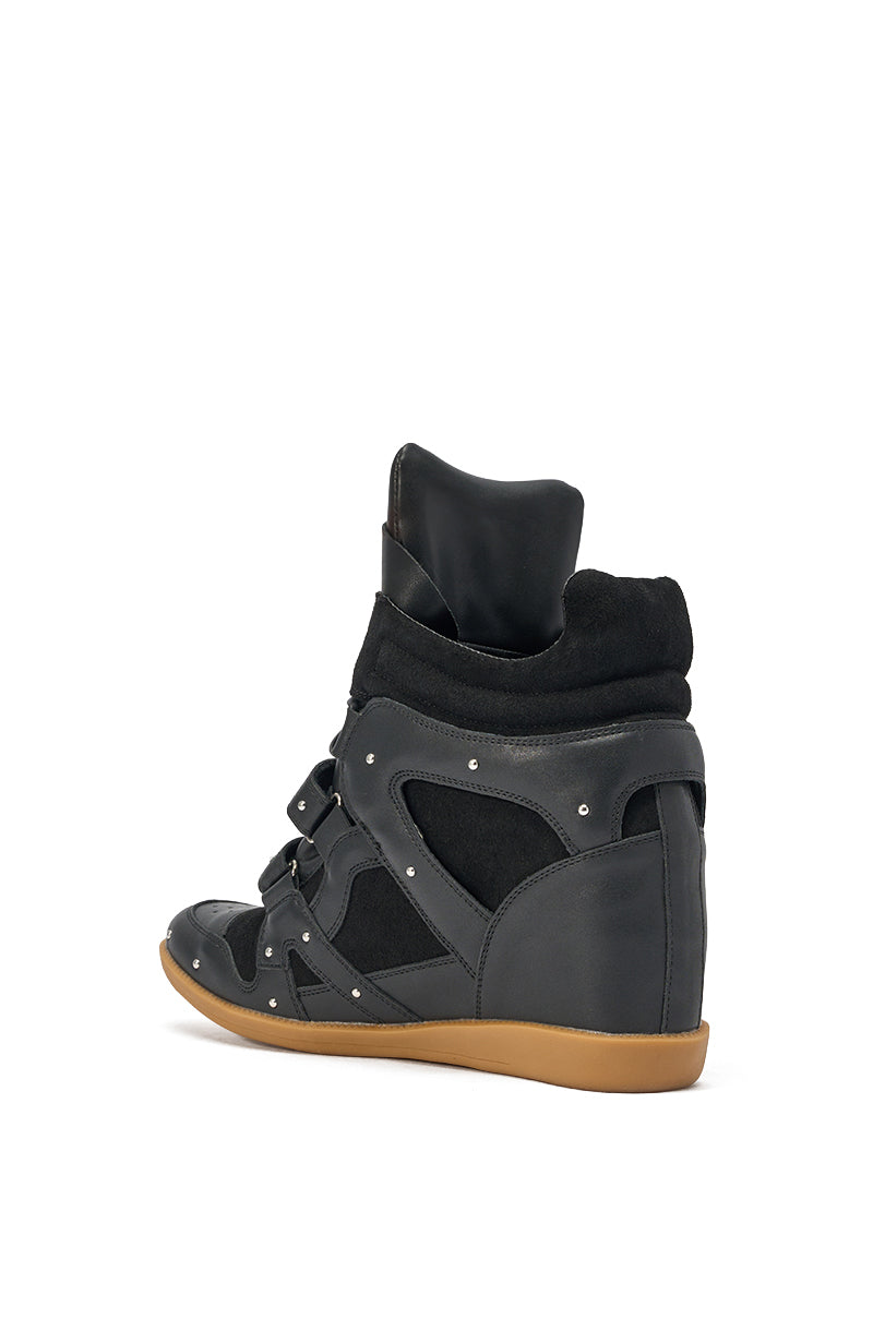 AKIRA GOLD RANGELEY BLACK SILVER HARDWARE EMBELLISHED WEDGE SNEAKER