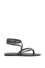 AZALEA WANG RASMUS BLACK SILVER STUD EMBELLISHED FLAT STRAP SANDAL