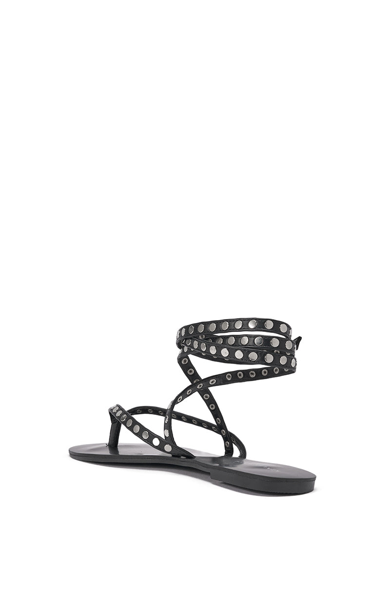 AZALEA WANG RASMUS BLACK SILVER STUD EMBELLISHED FLAT STRAP SANDAL