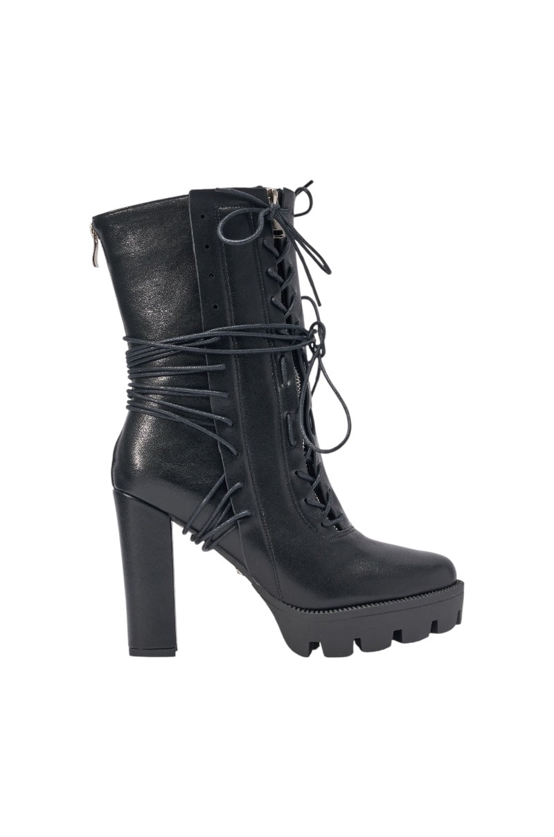 AZALEA WANG REIGNETTE BLACK PU BLOCK HEEL BOOTIE