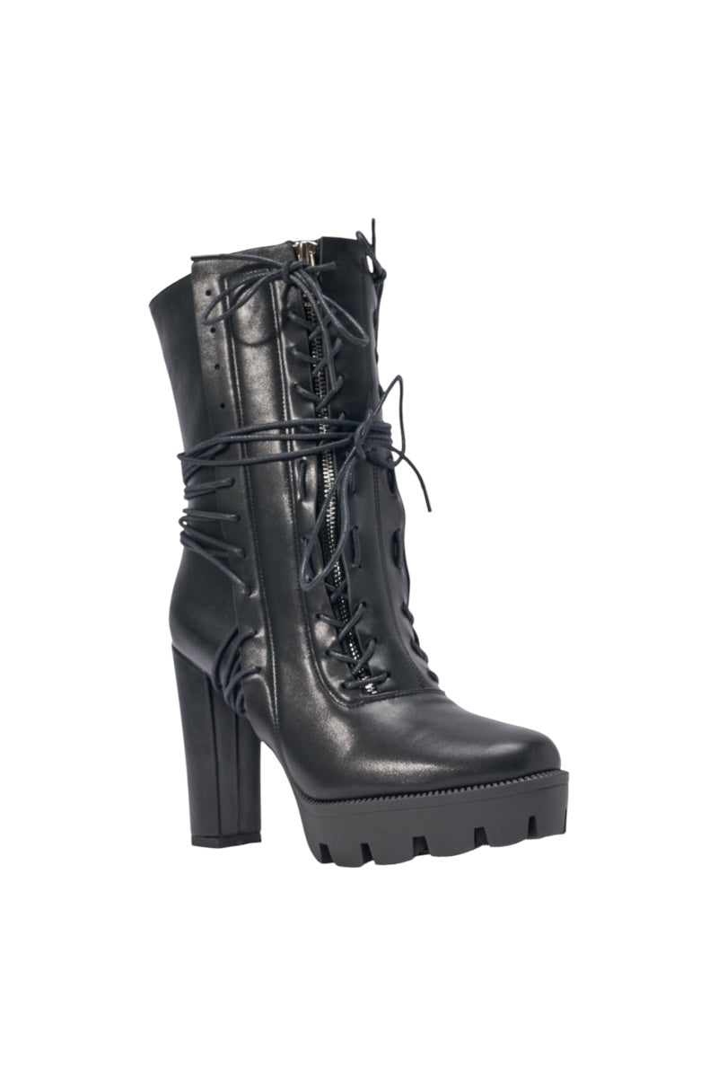 AZALEA WANG REIGNETTE BLACK PU BLOCK HEEL BOOTIE