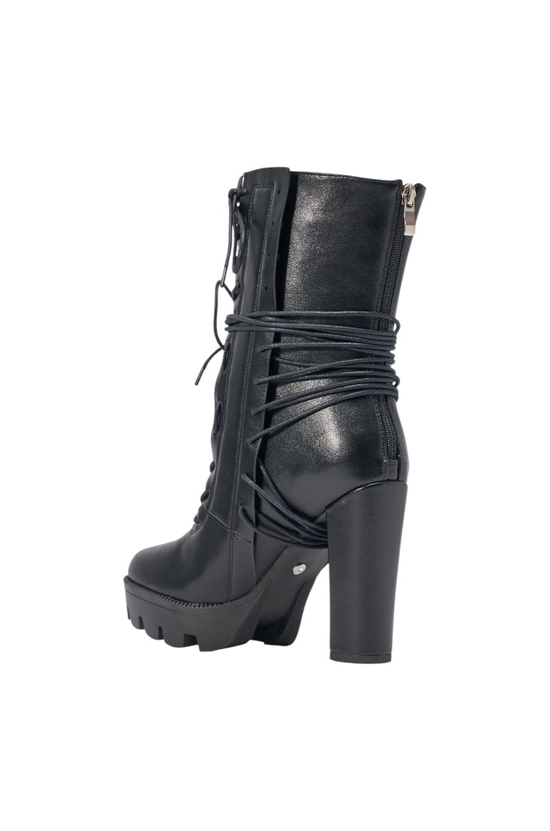 AZALEA WANG REIGNETTE BLACK PU BLOCK HEEL BOOTIE