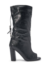 AKIRA GOLD REMIX BLACK OPEN TOE BLOCK BOOTIE