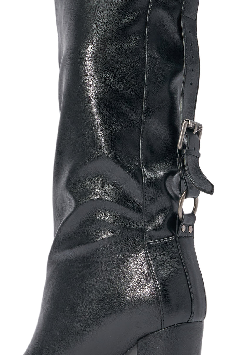 AKIRA GOLD REMIX BLACK OPEN TOE BLOCK BOOTIE