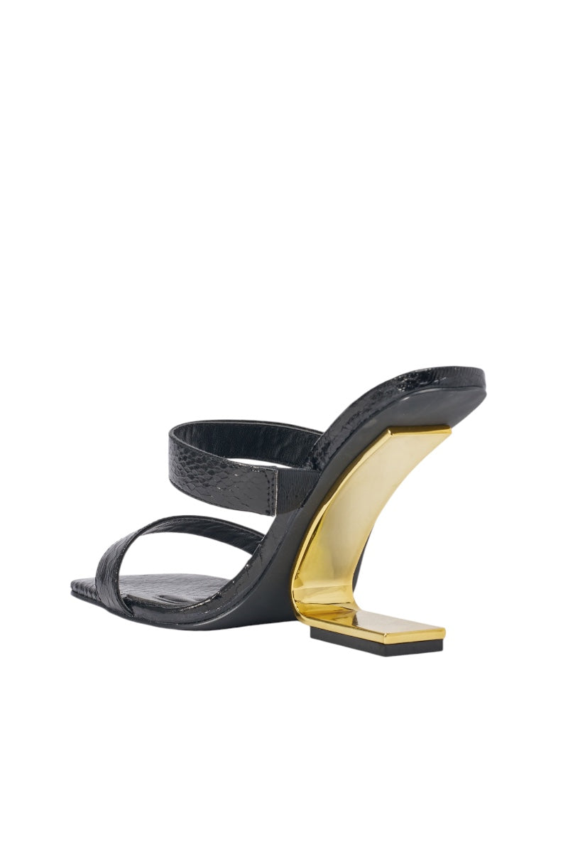 AZALEA WANG RENIX BLACK SNAKE WEDGE MULE SANDAL