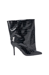 AKIRA GOLD RITUAL BLACK CROC STILETTO BOOTIE
