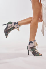 AZALEA WANG ROOFTOP CAMO OPEN TOE LACE UP BOOTIE