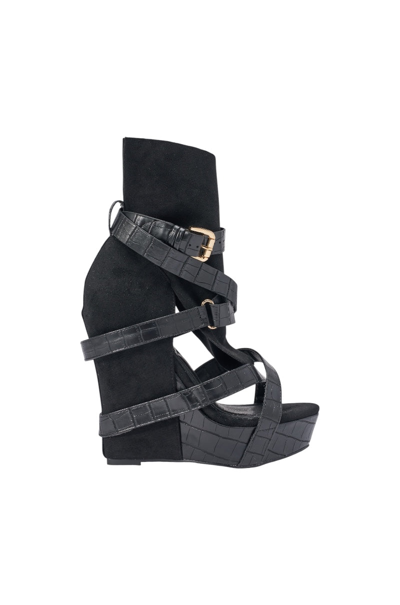 AZALEA WANG ROTHKO WEDGE SANDAL IN BLACK