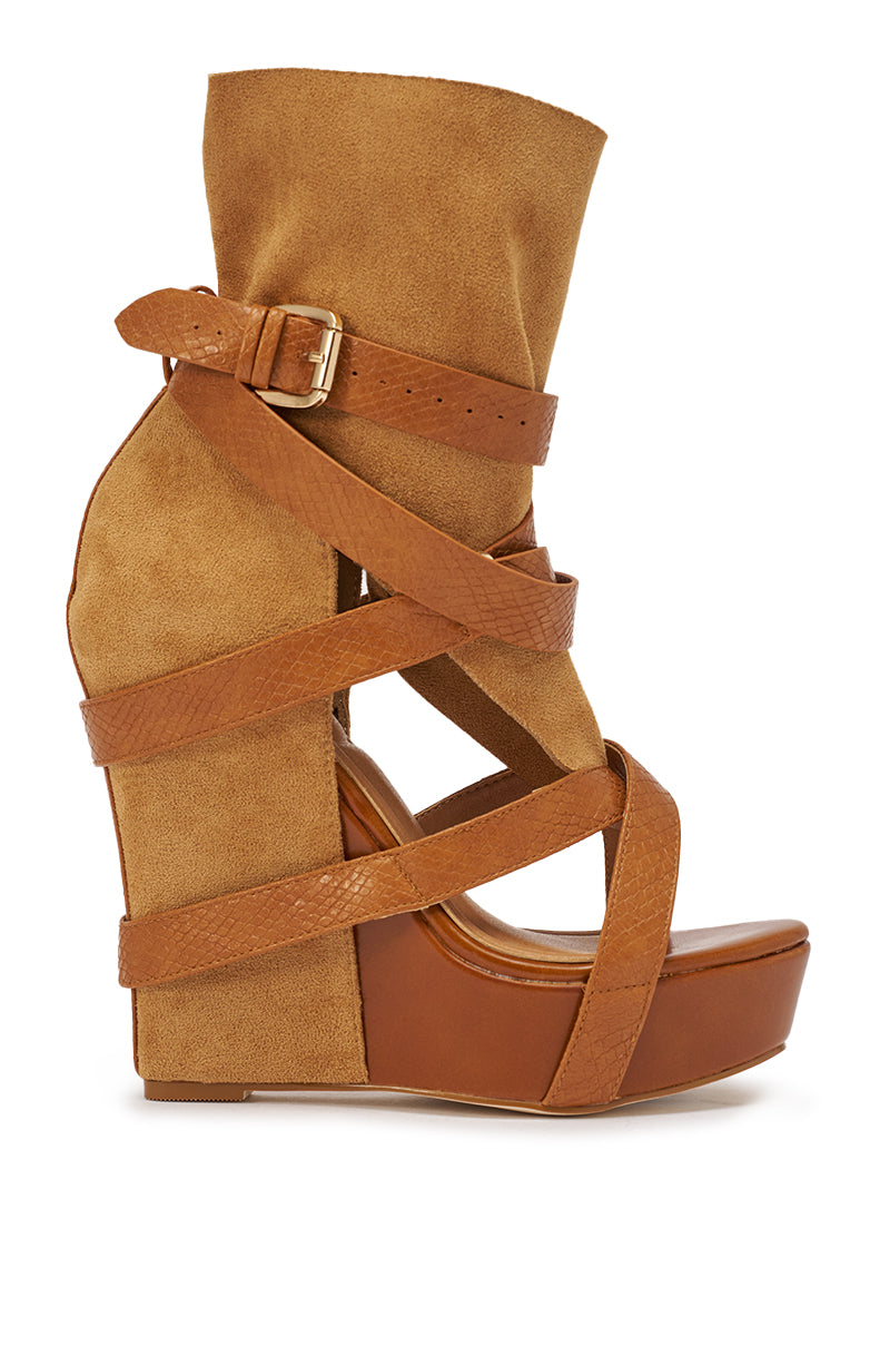 AZALEA WANG ROTHKO WEDGE SANDAL IN CAMEL