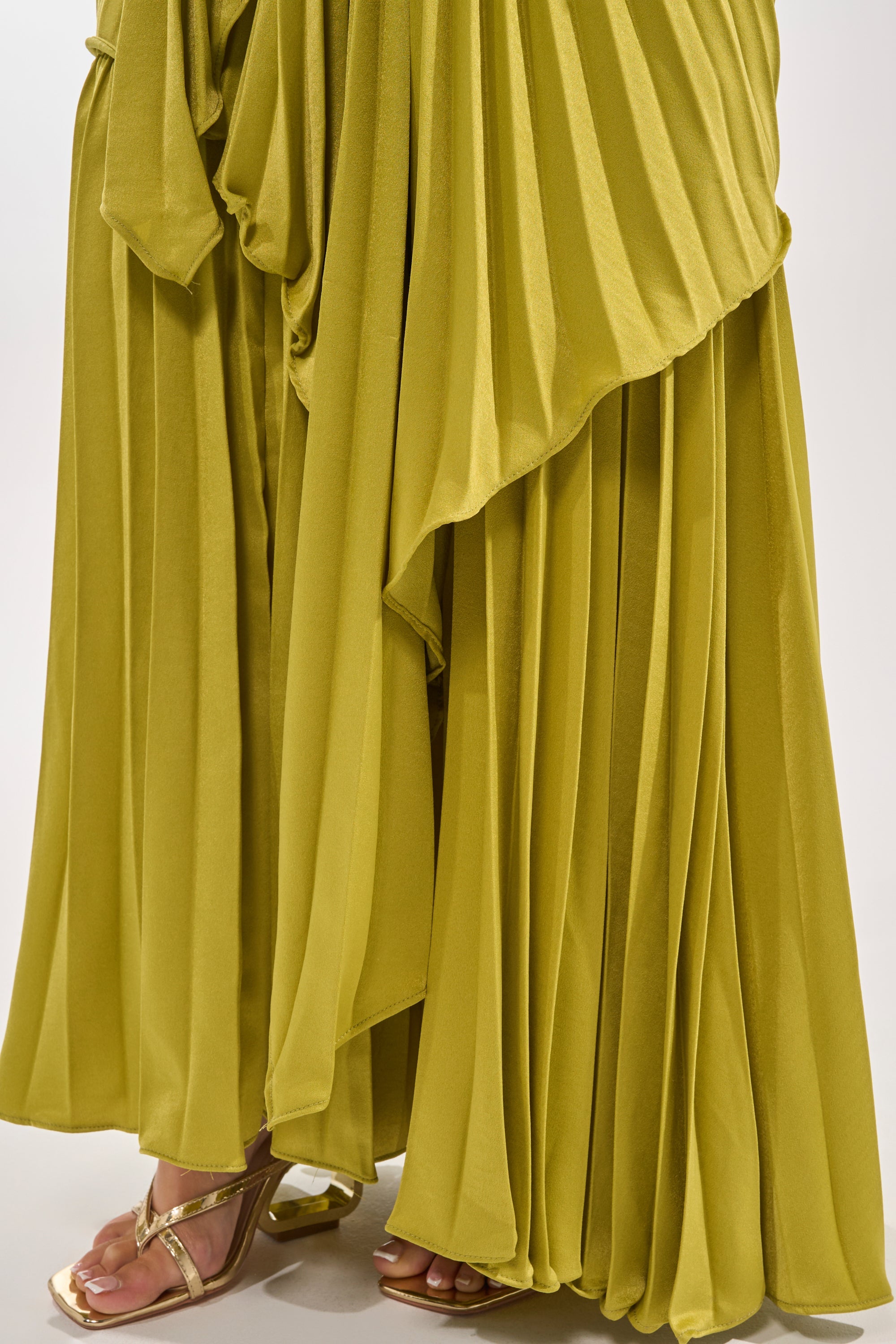 RESERVATIONS PLEASE PLEATED MAXI DRESS IN CHARTREUSE