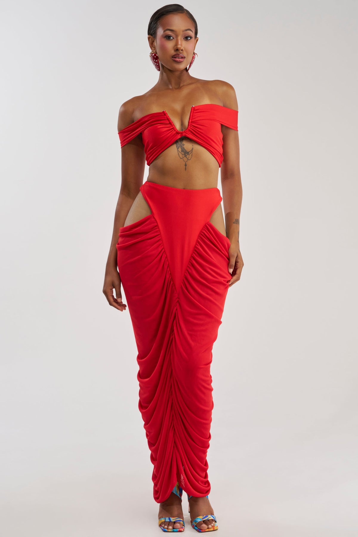 HOTTIE ALERT MESH MAXI SKIRT IN RED