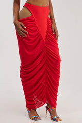 HOTTIE ALERT MESH MAXI SKIRT IN RED
