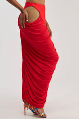 HOTTIE ALERT MESH MAXI SKIRT IN RED
