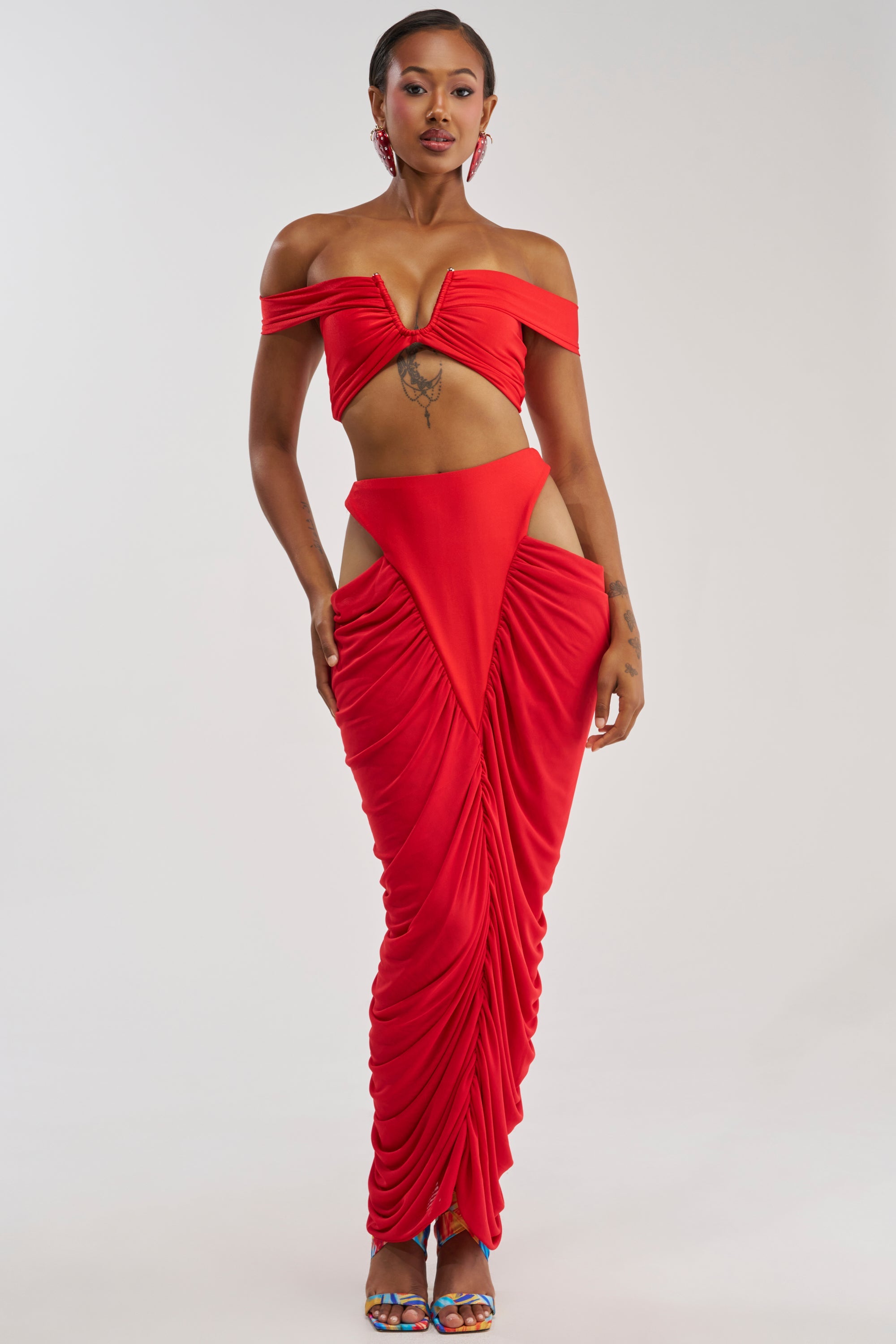 HOTTIE ALERT MESH MAXI SKIRT IN RED