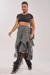 FALL VIBES PLAID MIDI SKIRT