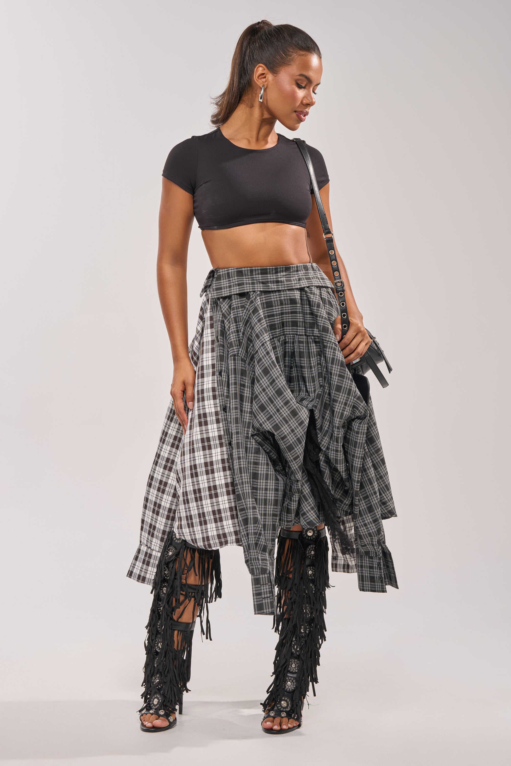 FALL VIBES PLAID MIDI SKIRT