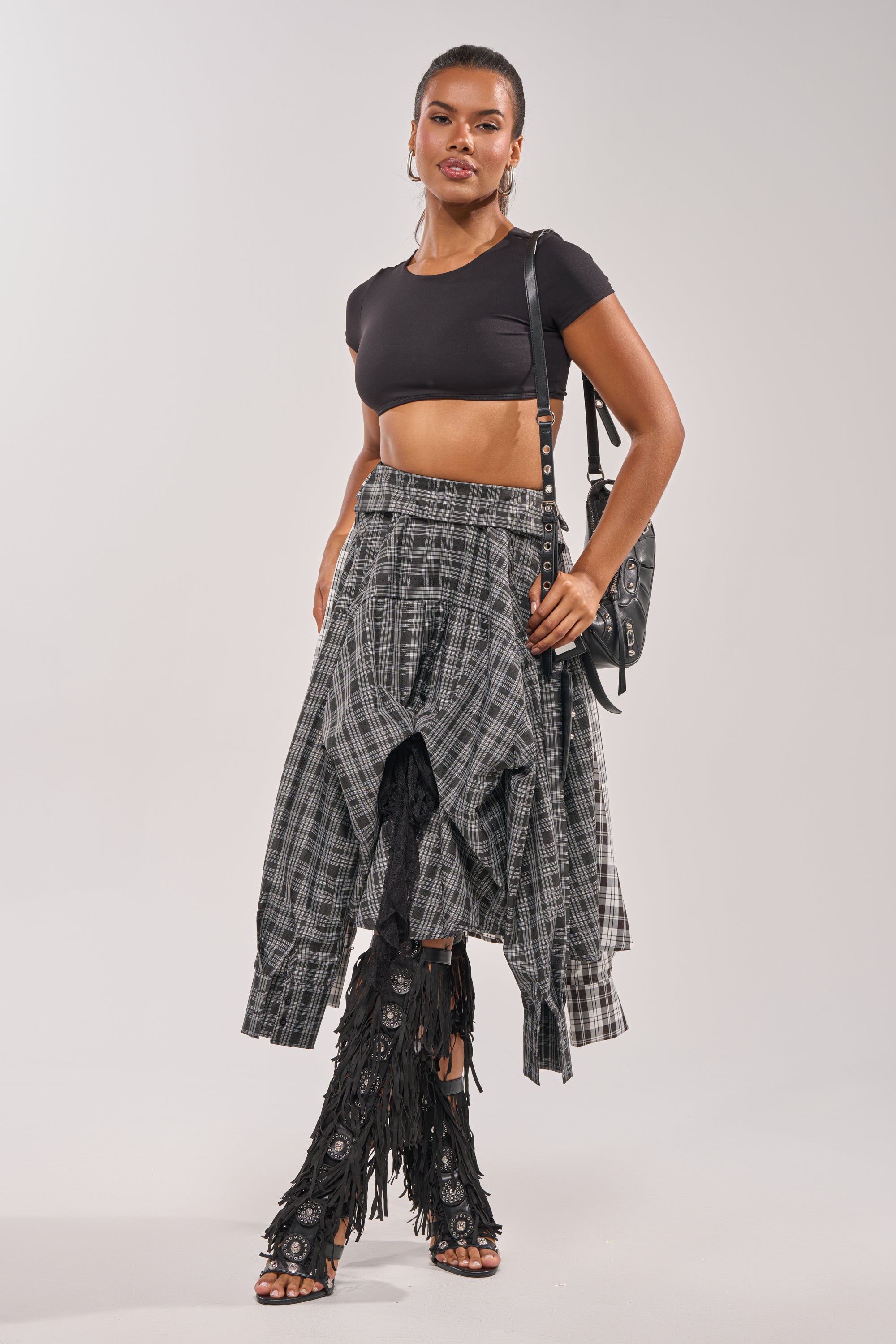 FALL VIBES PLAID MIDI SKIRT