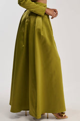 LILA SATIN TROUSER IN CHARTREUSE