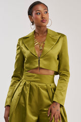 LILA SATIN BLAZER IN CHARTREUSE