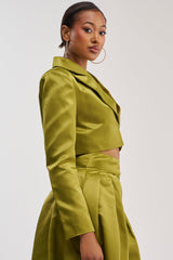 LILA SATIN BLAZER IN CHARTREUSE