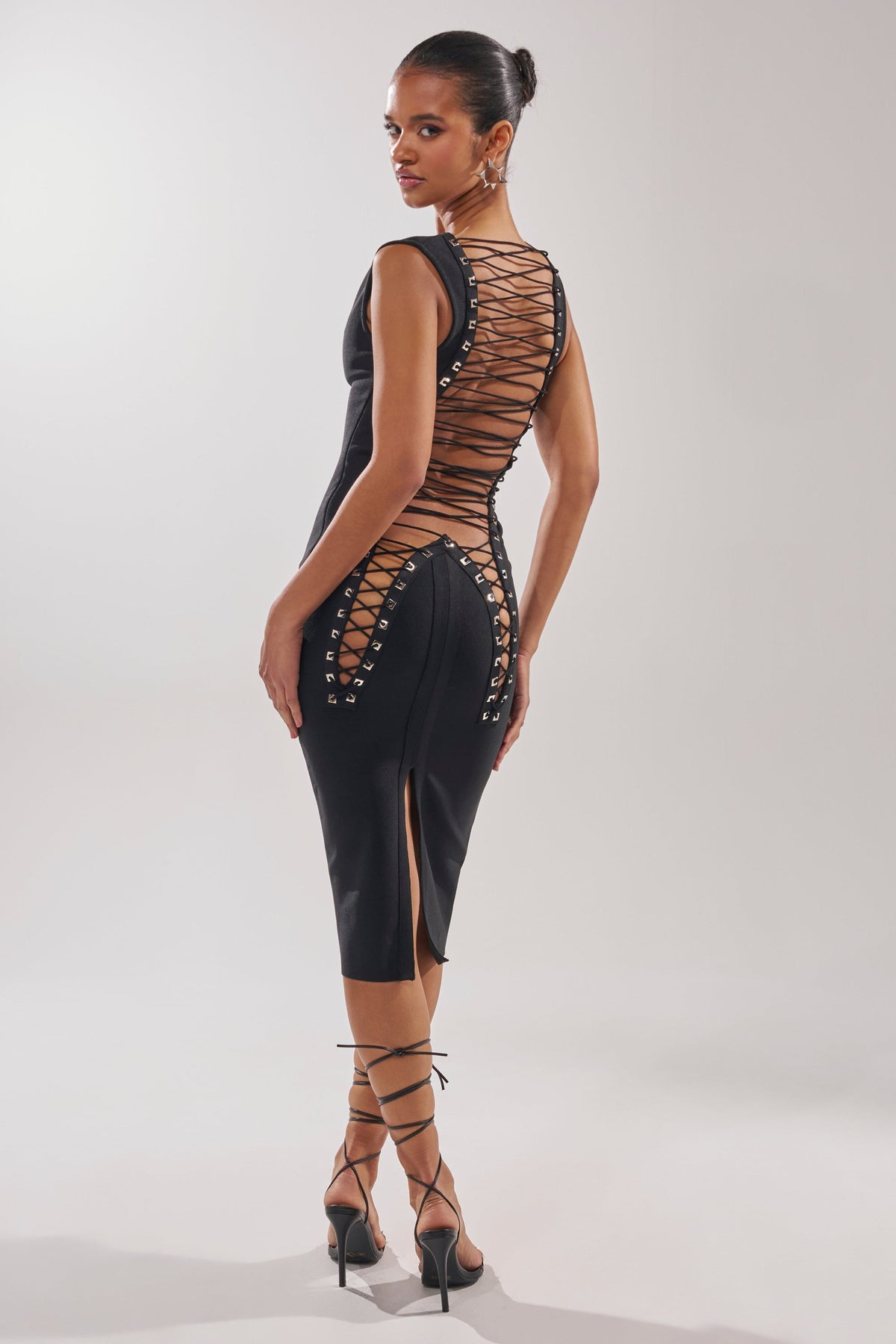 MIDNIGHT LACES CORSET MIDI DRESS