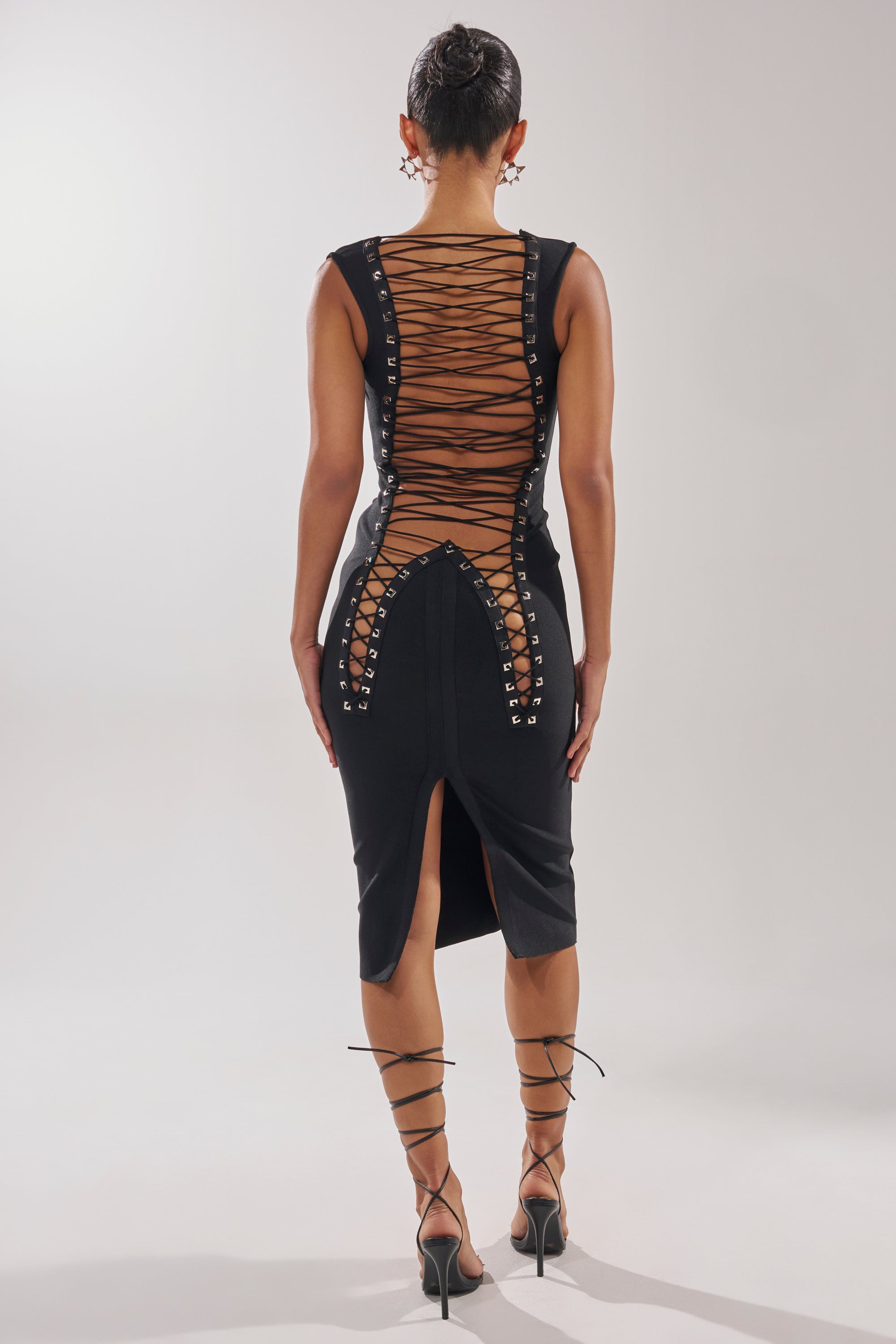 MIDNIGHT LACES CORSET MIDI DRESS