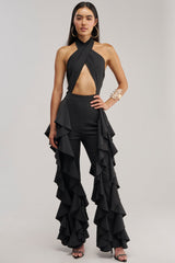DANCE BREAK RUFFLE JUMPSUIT IN BLACK