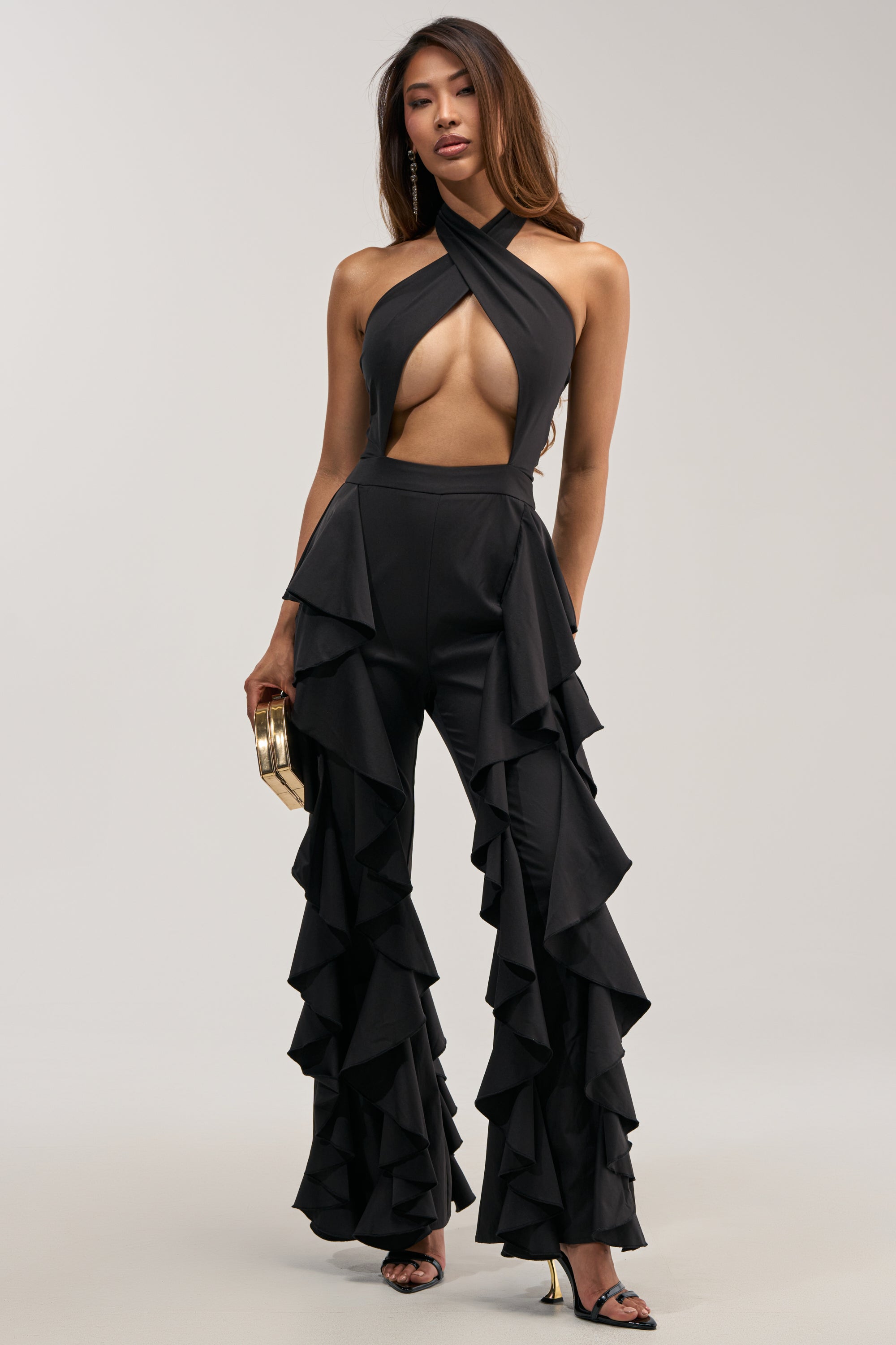 DANCE BREAK RUFFLE JUMPSUIT IN BLACK