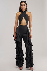 DANCE BREAK RUFFLE JUMPSUIT IN BLACK