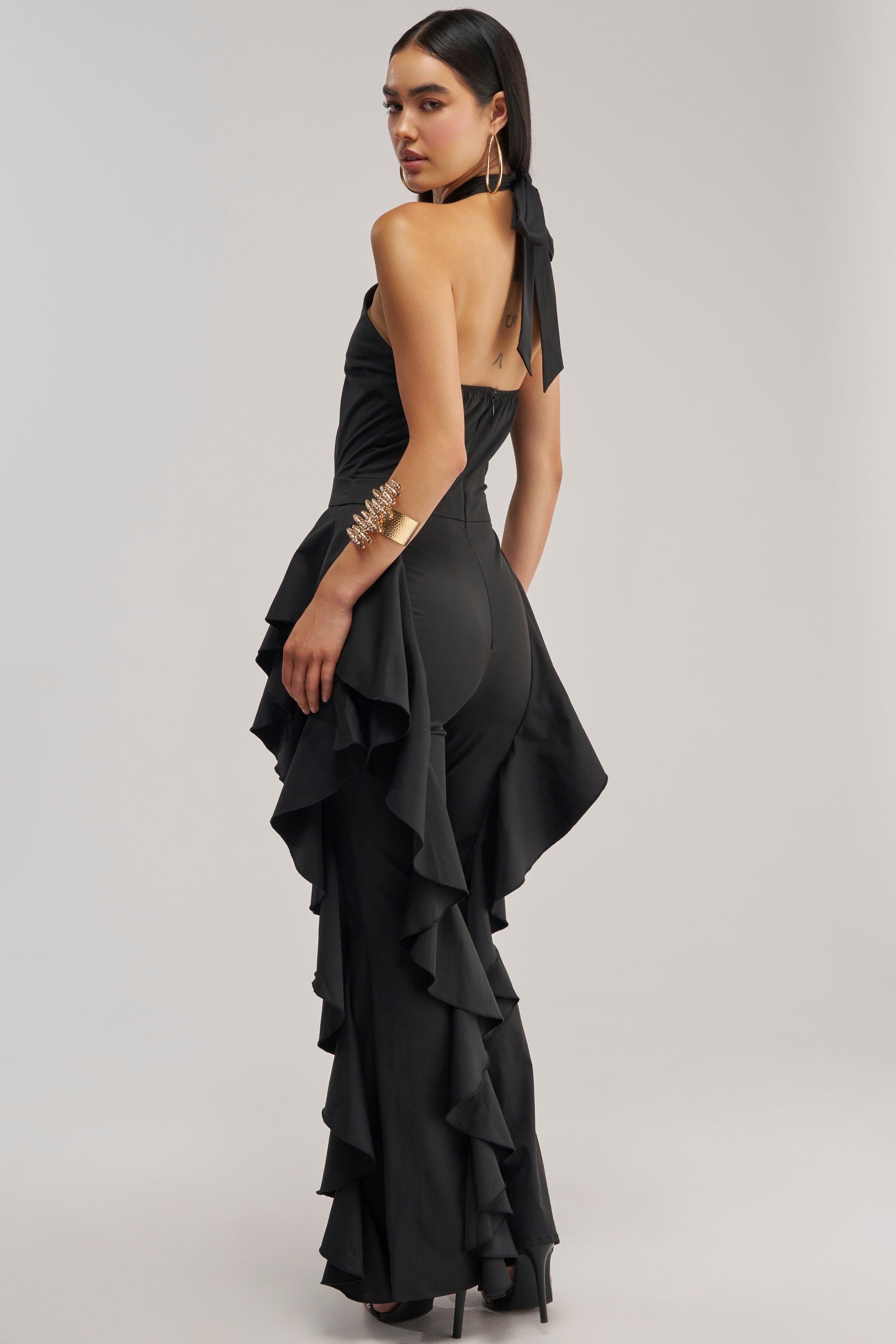 DANCE BREAK RUFFLE JUMPSUIT IN BLACK