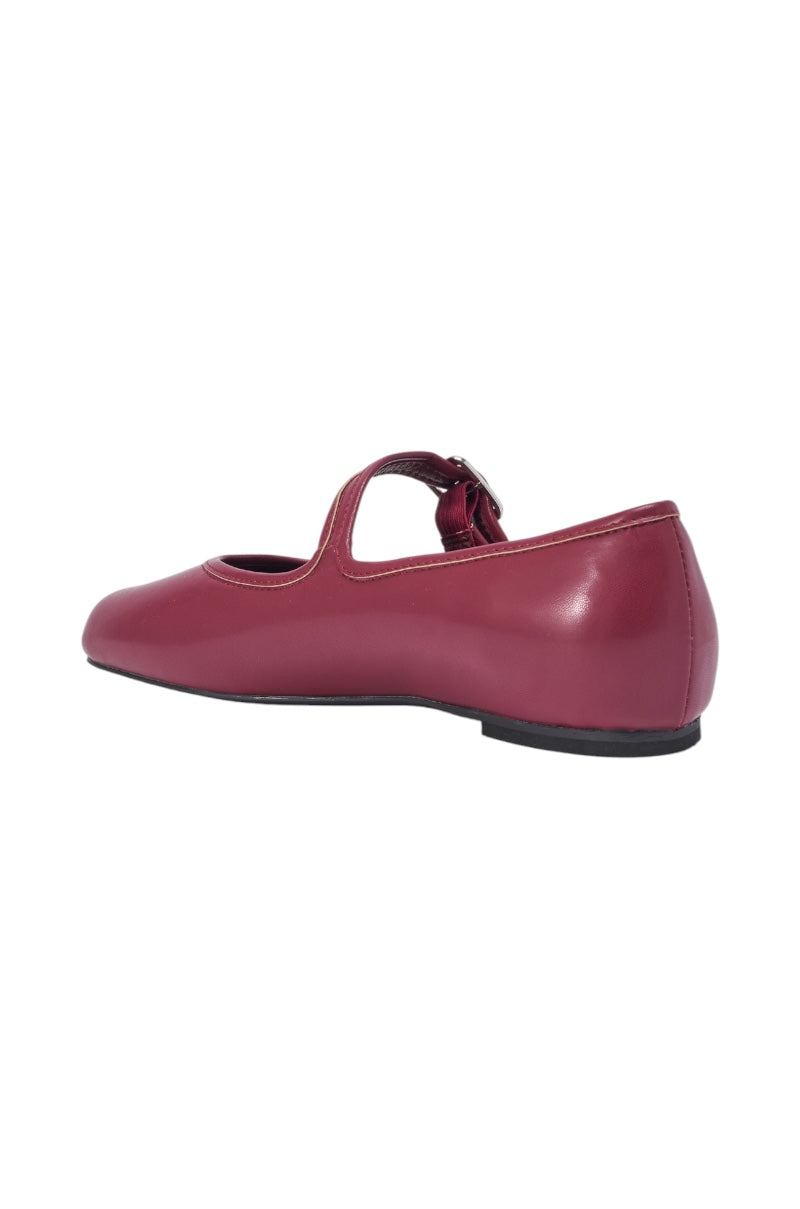 AKIRA GOLD SANG BURGUNDY PU SPLIT TOE FLAT