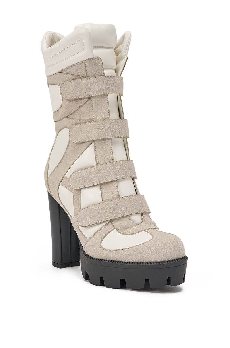 AZALEA WANG SAVI GREY SPORTY VELCRO BLOCK BOOTIE